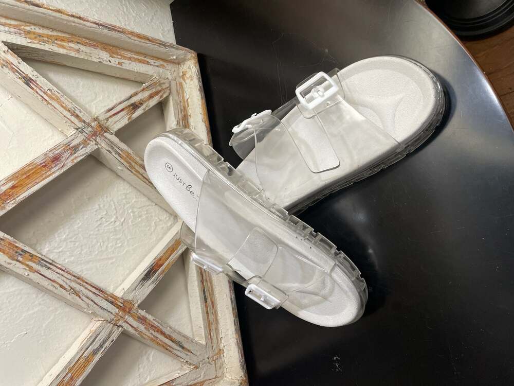 Just Be... Clear Double Strap Buckle Slide Sandals Size 8